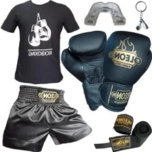 Odea Boks Eldiveni, Leon Kick Boks Şortu, Tişört, Bandaj, Dişlik Seti Siyah (Siyah, Xl)
