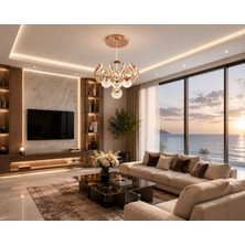 Gusto Lighting Stella 4 Top Gold LED Sarkıt Avize,3 Renk Yanabilen Modern Avize,salon LED Avize