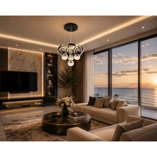 Gusto Lighting Stella 4 Top Siyah LED Sarkıt Avize,3 Renk Yanabilen Modern Avize,salon LED Avize