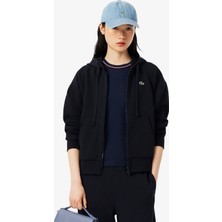 Lacoste Relaxed Fit Womens Sweatshirt Rahat Kesim Organik Pamuk Kapüşonlu Kadın Sweatshirt Lacivert