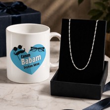 Bk Gift Kişiye Özel Babalar Günü Tasarımlı Beyaz Kupa & Yaprak Model Zincir Kolye -8, Babalar Günü Hediyesi