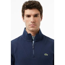 Lacoste Men's Classic Fit Neck Zip Sweatshirt Yarım Fermuarlı Yüksek Yaka Pamuklu Sweatshirt Lacivert