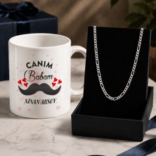 Bk Gift Kişiye Özel Babalar Günü Tasarımlı Beyaz Kupa & Figaro Zincir Kolye -3, Babalar Günü Hediyesi
