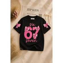 Zepkids Kız Çocuk 67 Baskılı Pamuklu Likralı Siyah Renk Oversize Tişört