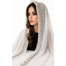 Ceylan Collection Mevlüt Örtüsü - Kırık Beyaz Boncuk Işlemeli Özel Tasarım Şifon Mevlüt Örtüsü 75×150