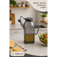 Naturelove Sızdırmaz Borosilikat Cam Yağdanlık - Renkli Silikon Tabanlı Damlatmaz Yağlık Sosluk Sirkelik 1000ML