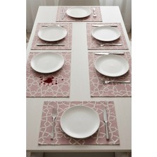 Rona Home Pembe Tabak Altlığı 6'lı Amerikan Servis Takımı Sıvı Geçirmez Leke Tutmaz Kumaş Yemek Masası