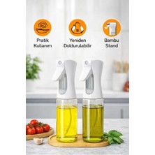 Naturelove 2'li Bambu Altlıklı Sprey Cam Yağdanlık - Airfryer Yağlık Fritöz Yağ Püskürtücü Beyaz 300 ml