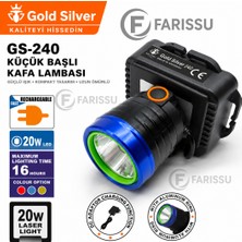 farissu Gold Silver GS-240 20W LED Şarj Edilebilir Kafa Lambası - 400M Menzilli Ultra Hafif Kafa Feneri