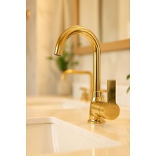 Viosa Gold Delta 5 Yıl Garantili Musluk Lavabo Bataryası Altın Renk Modern Tasarım