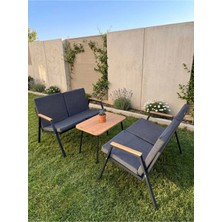 Dekoroom's Viento 2-2 Bahçe Balkon Mobilyası,sehpalı,siyah Iskelet Kumaş Rengi 02 Antrasit Ekoseli