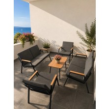 Dekoroom's Viento 2-2-1-1 Bahçe Balkon Mobilyası,sehpalı,siyah Iskelet,kumaş Rengi 02 Antrasit Ekoseli
