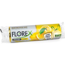 Florex Büzgülü Limon Kokulu Orta Boy Çöp Torbası 55 x 60 cm 10 Adet Sarı Renkli Plastik
