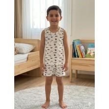 Aliş Kids Erkek Çocuk Pamuklu Ekru Safari Desenli Atlet Boxer Takımı