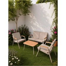 Dekoroom's Viento 2-1-1 Bahçe Balkon Mobilyası,sehpalı,capi Iskelet, Kumaş Rengi 04 Cappuccino Ekoseli