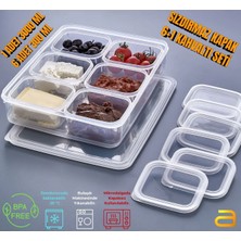 ALMITAL 7 Parça Sızdırmaz Kapaklı Bölmeli Kahvaltı Takımı Saklama Kabı Seti - 3 Litre + 6X300 ml Düzenleyici