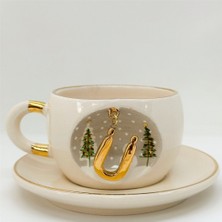 BSK Ceramics Handmade Kış Harfli Porselen Çay Fincanı Ü Harfi