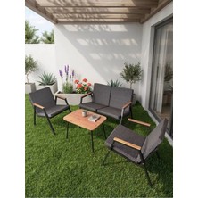 Dekoroom's Viento 2-1-1 Bahçe Balkon Mobilyası,sehpalı,kumaş Rengi 02 Antrasit Ekoseli
