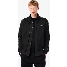 Lacoste Paris Pique Zip Front Track Jacket Dik Yaka Fermuarlı Erkek Swaetshirt Siyah