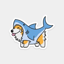 Köpekbalığı Kostümlü Corgi Sticker