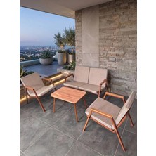 Dekoroom's Viento 2-1-1 Bahçe Balkon Mobilyası,sehpalı, Kahve Iskelet Kumaş Rengi 03 Cappuccino