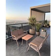Dekoroom's Viento 2-2 Bahçe Balkon Mobilyası,sehpalı,capi Iskelet, Kumaş Rengi 03 Cappucino