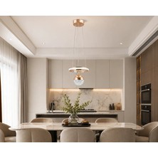 Gusto Lighting Aura Teklı LED Gold Sarkıt Avize,3 Renk Yanabilen Modern Avize,salon LED Avize