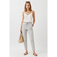 Vena Kadın Alian Beli Lastikli Çizgili Summer Gabardin Pantolon - Mavi Çizgili
