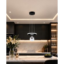 Gusto Lighting Aura Teklı LED Siyah Sarkıt Avize,3 Renk Yanabilen Modern Avize,salon LED Avize