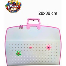 Glanart Fermuarlı 25X35 Resim Çantası, Proje Çantası Delikli Model  Su Geçirmez  (28X38 Cm) Pembeli Beyaz