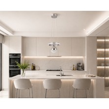 Gusto Lighting Aura Teklı LED Krom Sarkıt Avize,3 Renk Yanabilen Modern Avize,salon LED Avize
