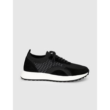 Cabani Siyah Triko Hakiki Deri Erkek Sneaker Ayakkabı