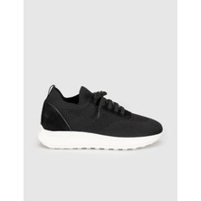Cabani Siyah Triko Hakiki Deri Kadın Sneaker Ayakkabı