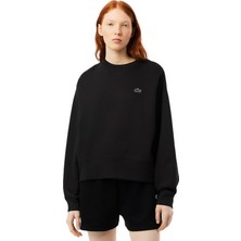 Lacoste Oversized Cotton Womens Sweatshirt Bol Kesim Bisiklet Yaka Pamuklu Kadın Sweatshirt Siyah
