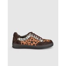 Cabani Leopar Desenli Süet Deri Kadın Sneaker Ayakkabı
