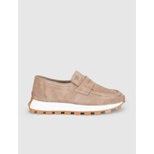 MonaMae Krem Süet Deri Kadın Loafer Sneaker Ayakkabı