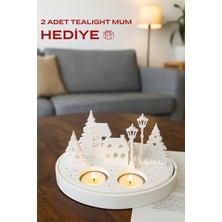 Otaera Yılbaşı Temalı Tealight Mumluk | Ev & Ağaç Figürlü Dekoratif Ürün, Beyaz Düşler Köyü, Yılbaşı Hediye