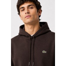 Lacoste Men's Classic Hoodie Sweatshirt Erkek Ayarlanabilir Kapüşonlu Organik Pamuk Sweatshirt Kahverengi