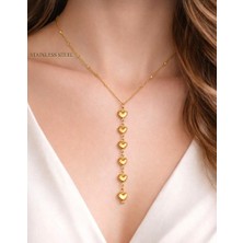 Stainless Steel Gold Renk Ezme Zincir Kalp Y Model Çelik Kolye