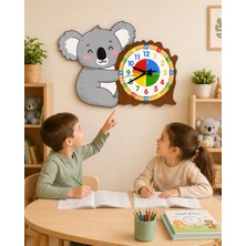 Montessori Eğitici Koala Temalı Çocuk Duvar Saati | Renkli Ahşap Saat – Uv Baskı
