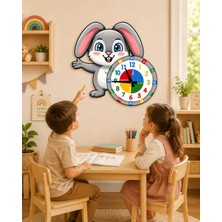 Karbonsoft Sevimli Bunny Tavşan Montessori Çocuk Odası Eğitici Ahşap Duvar Saati - Sessiz Mekanizma, Şık