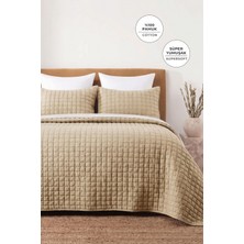 Evlen Home Collection %100 Pamuk Çift Kişilik Yatak Örtüsü Seti Taş Yıkama 3 Parça Elyaf Dolgulu Yumuşak Joy Bej