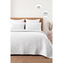 Evlen Home Collection %100 Pamuk Çift Kişilik Yatak Örtüsü Seti Taş Yıkama 3 Parça Elyaf Dolgulu Yumuşak Joy Beyaz