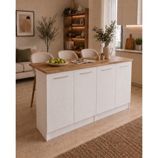 T Designo Lord 4 Kapaklı Mutfak Adası- Alt Modül- 200 Cm- Çok Amaçlı Dolap -Tezgah Dahil