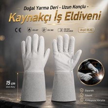 Badem10 1 Çift Xl 10 Beden Kaynakçı Eldiveni Isıya Dayanıklı Yarma Deri Uzun Konçlu Iş Eldiveni