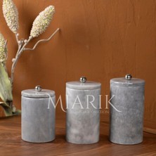 Miarik Design Dekoratif Gri Mermer Gümüş Renk Top Aksesuarli 3 Lü Baharatlık Şekerlik Kavanoz Seti