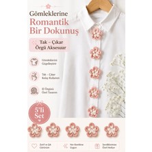 Neholia El Örgüsü Gömlek Ceket Aksesuarı 5'li Set Çiçek Broş Tak Çıkar Düğme Için Süs Kadın Gömlek Hırka Ceket Süsü Gözlük Tutucu Aksesuar