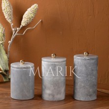 Miarik Design Dekoratif Gri Mermer Gold Renk Top Aksesuarli 3 Lü Baharatlık Şekerlik Kavanoz Seti