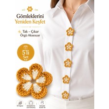 Neholia El Örgüsü Gömlek Ceket Aksesuarı 5'li Set Çiçek Broş Tak Çıkar Düğme Için Süs Kadın Gömlek Hırka Ceket Süsü Gözlük Tutucu Aksesuar