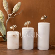 Miarik Design Dekoratif Beyaz Mermer Gold Renk Gonk Aksesuarli 3 Lü Baharatlık Şekerlik Kavanoz Seti